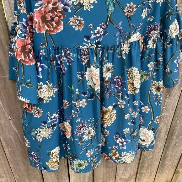 Bryn Walker Diego Tunic Size Small Floral Print Bell Sleeve Teal Blue Sz S New - Picture 6 of 11